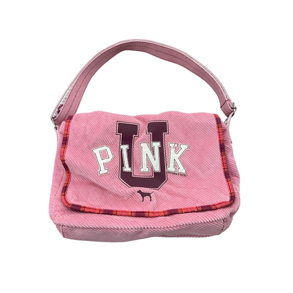Victorias Secret PINK Messenger Bag Pink Corduroy Peace Sign Heart Crossbody I02